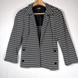 NINA MCLEMORE Open Front Long Sleeve Blazer Striped Black White Size 4 Women